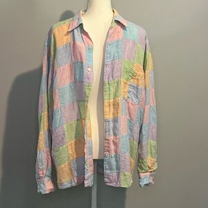 MINE‎ Linen Patchwork Button-Up Shirt Men's Size Large